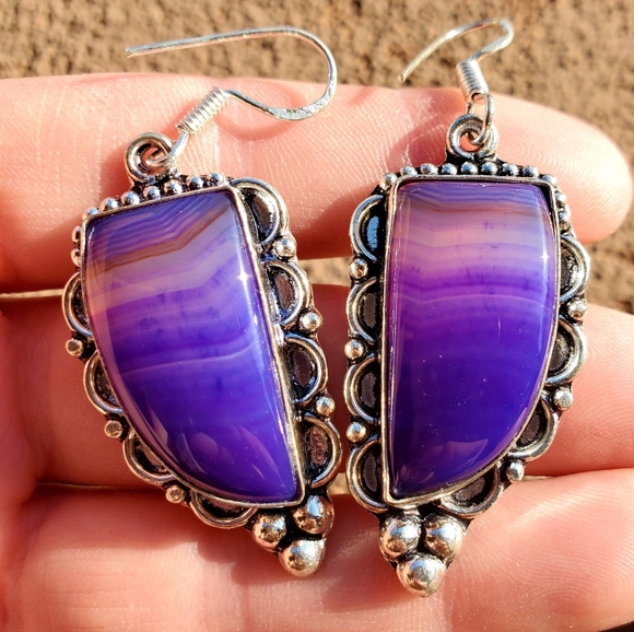 New Botswana Agate 925 Silver Statement Earrings. - Picture 7 of 13